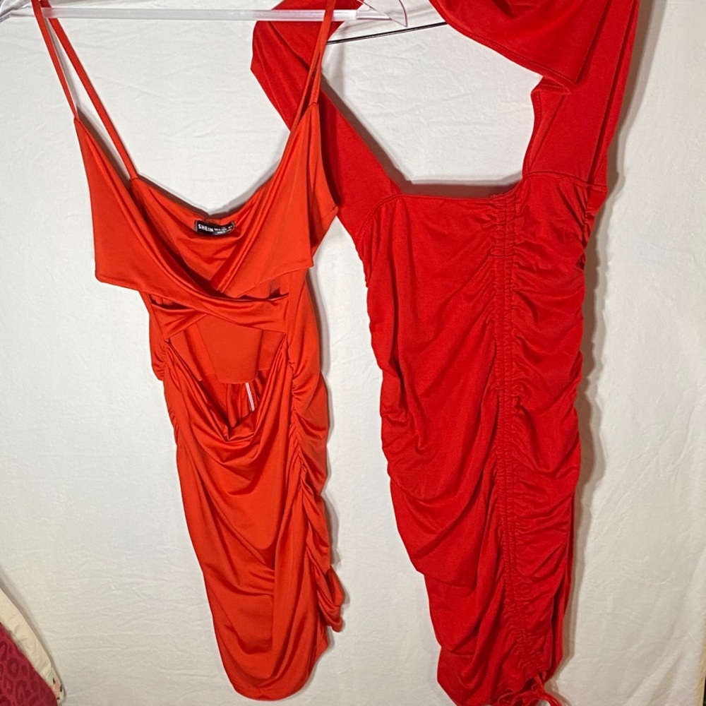 SHEIN 2 Red Ruched Dresses Cutout Sexy Club Lot